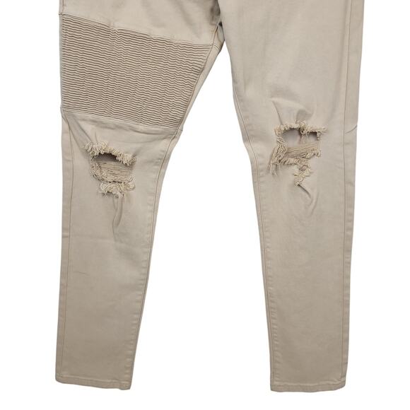 Saint Morta Men's Index Distressed Biker Jeans Sz 38x33 Moto Ripped Beige NWT - Picture 3 of 14